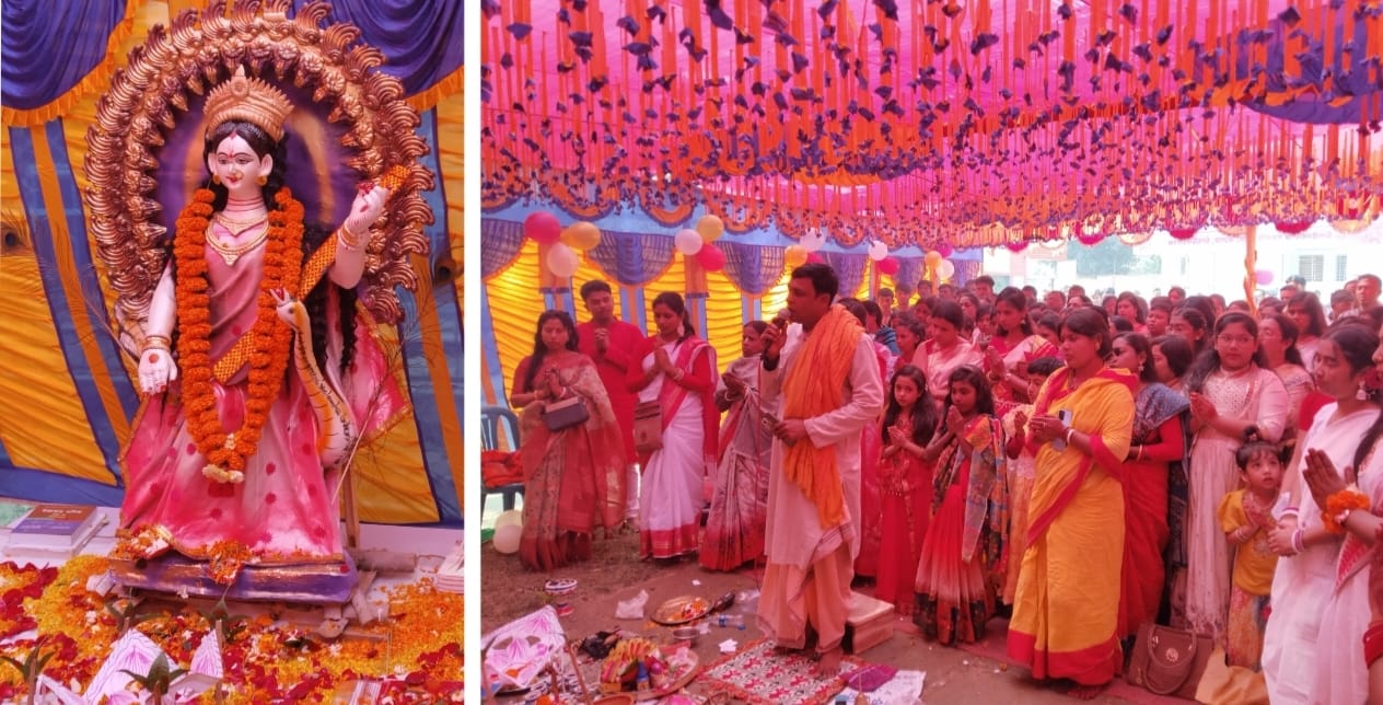 নবাবগঞ্জ সরকারি মহিলা কলেজে উৎসবমুখর পরিবেশে সরস্বতী পূজা উদযাপিত