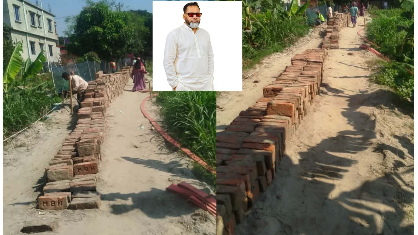 সোনারগাঁয়ে পিরোজপুর ৫ নং ওয়ার্ডের জৈনপুরে রাস্তা নির্মাণে নিম্নমানের পুরনো ইট ব্যবহারের অভিযোগ।